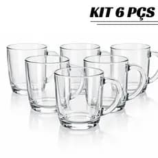 Kit jogo 6 Canecas Aspen de Vidro Para Café Chá Bebidas 220ml xícara cafeteira