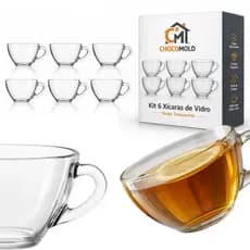 Jogo Com 6 Xícaras Canecas Vidro 230ml Para Café Chá Leite Diario Manhã Gourmet Cafeteria