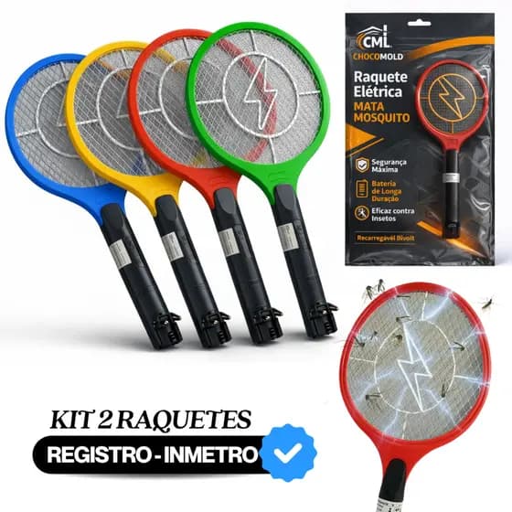 KIT 2 Raquetes Profissional Bivolt 110v~220v Mata Mosca Elétrica Bateria Recarregável Pega Mosquitos Penilogos insetos