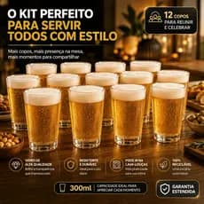 Jogo 12 Copos De Vidro Caldereta Cerveja 300ml Refrigerante Bar Drink Transparente Choop