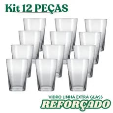 Jogo Com 12 Copos De Vidro Caldereta Cerveja 300ml Refrigerante Bar Drink Transparente Choop