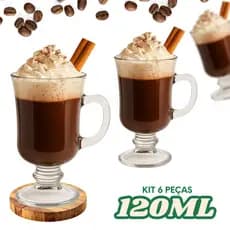 Jogo Com 6 Peças Capuccino 120ml Linha Premium Cafeteria Canecas Xícara Nespresso Café Em Vidro