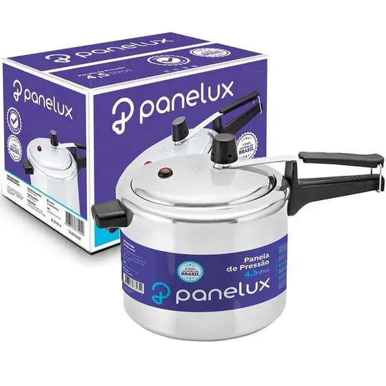 Panela de Pressão 4,5 Litros Classic Polida Alumínio Fechamento Interno Cabo Alça Baquelite Panelux