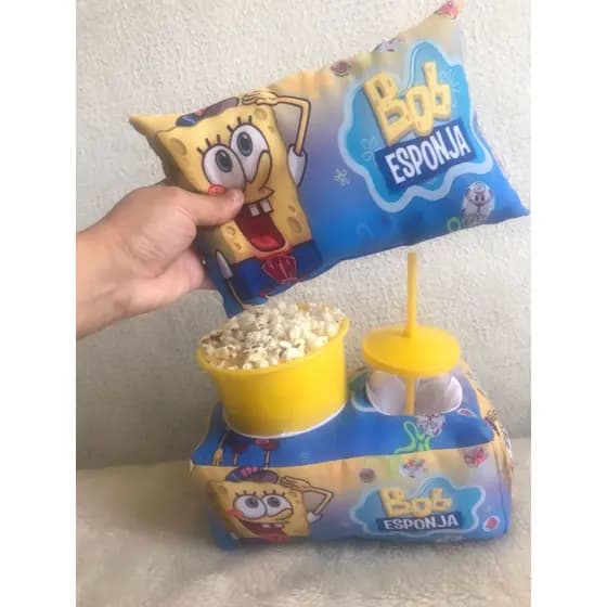 Kit Almofada Porta Pipoca + Mini Almofada Bob Esponja
