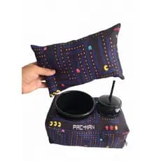 Kit Cinema Almofada Porta Pipoca + Mini Almofada decorativa Tema Pac-Man