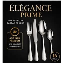 Jogo de Talheres 16 Peças Aço Inox Premium Élégance Prime Conjunto Completo Garfos Facas Colheres