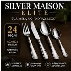 Jogo de Talheres Inox 24 Peças Silver Maison Elite Conjunto Completo Garfos Facas Colheres