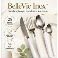 Jogo de Talheres 25 Peças BelleVie Inox™ Aço Inox Branco Premium Luxo Resistente Mesa Posta