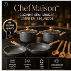 Kit Panelas 7 Peças Antiaderente ChefMaison™ Cozinhe Sem Grudar Jogo Completo Premium