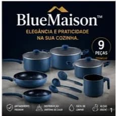 Jogo de Panelas Antiaderente 9 Peças Azul Com Tampa Kit Completo Alta Durabilidade BlueMaison