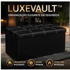 Banco  Estofado Preto Puff Baú Decorativo Baú Organizador com Assento e Compartimento Interno Grande