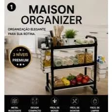 Carrinho Organizador Maison Organizer 3 Andares Multiuso com Rodas Preto Premium