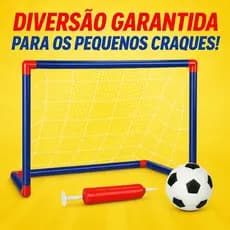 Trave de Futebol Infantil com Bola e Bomba – Kit Jogo Recreativo Crianças 3+ Azul