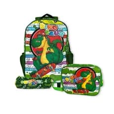 Kit Mochila Escolar Infantil Dinossauro Verde Estojo Lancheira 3 Pecas Resistente Infantil