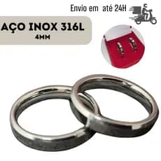 Par de Alianças Finas de Luxo em Prata - Noivado e Compromisso | 4mm | Aço Inox 316L Premium