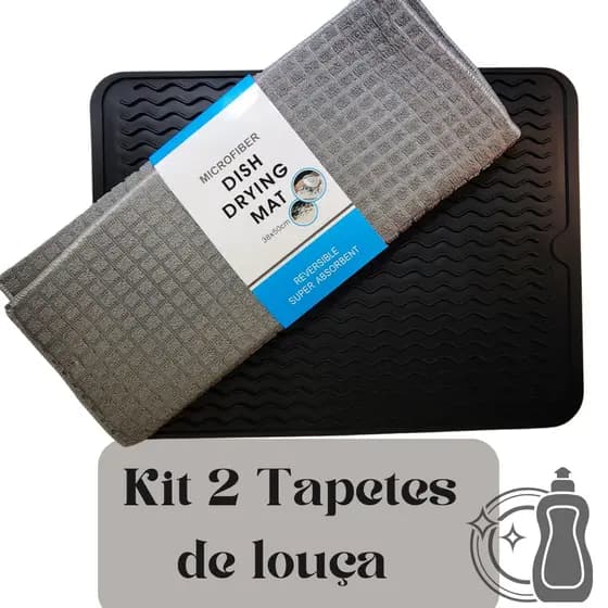 Kit Cozinha: Tapete Escorredor de Louça Microfibra e Protetor de Silicone para Panelas e Pratos