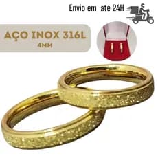 Alianças Finas Douradas com Brilho - Luxo Premium para Noivado e Casamento | 4mm | Aço Inox 316L