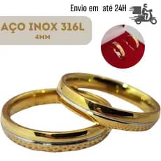 Alianças Finas Douradas - Luxo Premium para Noivado e Casamento | 4mm | Aço Inox 316L
