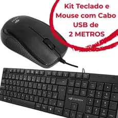 Kit Teclado Office ABNT2 Mouse Óptico Ambidestro DPI 1000 Cabo USB 2 Metros Preto C3Tech