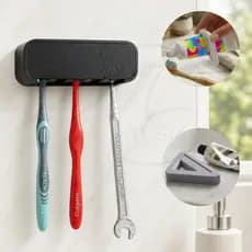 Kit Porta Escova de dente e espremedor de pasta de dentes suporte parede com tampa fixação sem furo