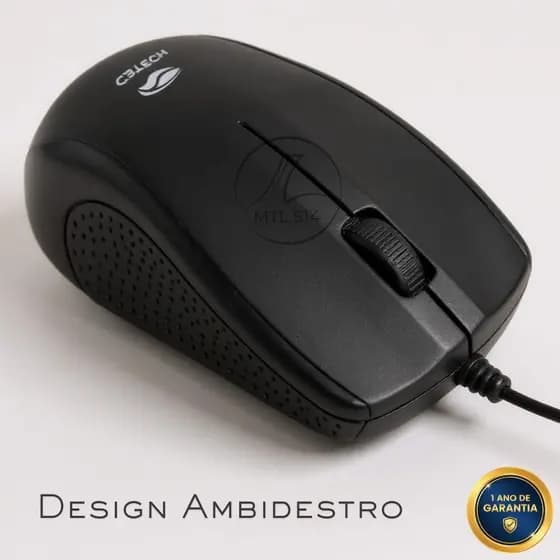 Mouse Óptico Office cabo fio USB 2 metros preto 1000 dpi C3tech MS 26BK