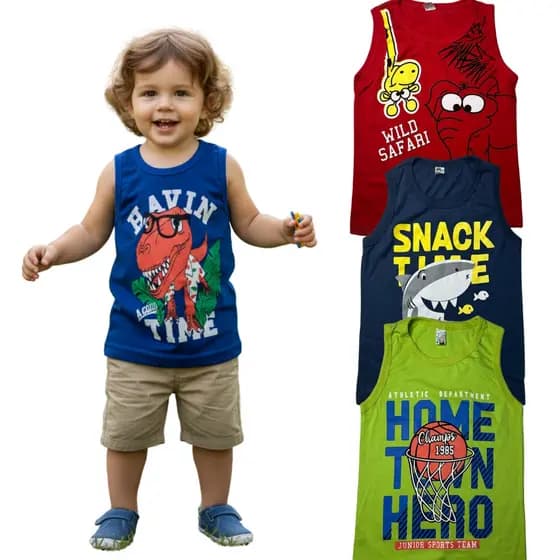 Kit 5 Camisetas Infantil Regata De Personagens Sortidos