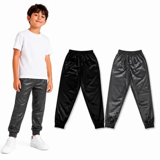 Kit 2 Calças Infantil Juvenil Preta e Cinza Escola Inverno Chimpa Flanelado Jogger