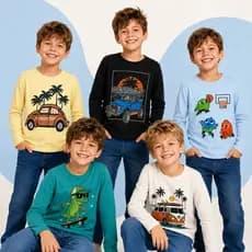 Kit Com 02/03/05/10 Camisetas Infantil Sortidos Desenho Blusa Manga Longa Menino Inverno 2 à 8 Anos