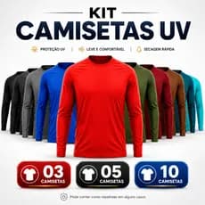 Kit Com 03/05/10 Camiseta UV Proteção Solar Manga Longa P Ao G3 Plus Size Cores Sortidas