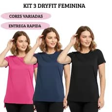 Kit 3 Blusas Feminina Academia Dry Fit Poliester Musculação Camiseta Caminhada Tapa Bumbum
