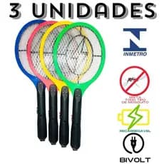 Kit Com 3 Raquetes Elétrica De Mata Mosquito Pernilongo Dengue LIDERMIX