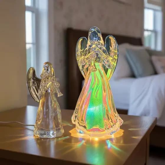 Decoração De Natal Luminária Anjo Da Guarda Luz LED Acrílico De 14cm Altomex ZSS-022