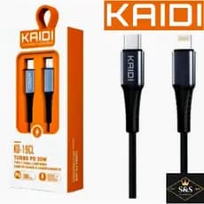 Cabo de dados e carregamento turbo rápido (PD) Tipo C / Lightning Kaidi Brasil 100% Original