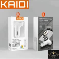 Carregador Veicular Turbo Tipo-C / 2X USB A, cabo de iphone, Kaidi Brasil KD-304 Com controlador de voltagem automático
