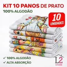 Kit 10 Panos de Prato Copa Cozinha Estampados Algodão Alta Absorção