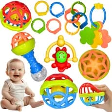 Kit Mordedor Chocalho Para Bebe Sensorial Macio Bolinha Mordedor Silicone Baby Ball Brinquedo Nenem 8 peças