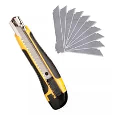 ESTILETE PROFISSIONAL EMBORRACHADO 18MM TRAVA + 10 LAMINAS