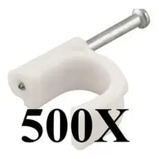 KIT 500 GRAMPO FIXA FIO CABO COAXIAL MIGUELO 6MM BRANCO
