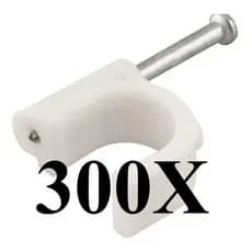 KIT 300 GRAMPO FIXA FIO CABO COAXIAL MIGUELO 6MM BRANCO