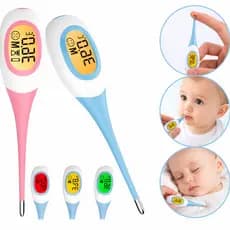 Termômetro Digital Clínico Flexível Ponta Macia Silicone Bebê Infantil Adulto Rosa e Azul, Pet