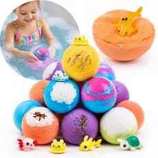 Kit 12 Bombas De Banho Infantil Surpresa Com Brinquedos Aroma Colorido 20g Oceano Natureza Marinho