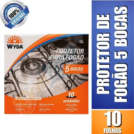 Protetor de Fogão 5 Bocas Wyda Kit com 10 Unidades Alumínio Premium Resistente 57x27cm