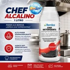 Detergente Desengordurante Alcalino Chef 1L Renko Limpeza Pesada Cozinha Fogão Gordura Grill