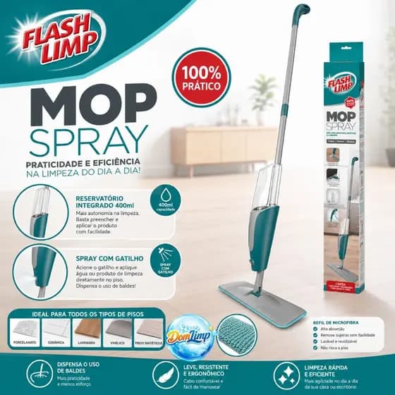 Mop Spray Flash Limp MOP7800 com Reservatório 400ml Gatilho e Refil Microfibra