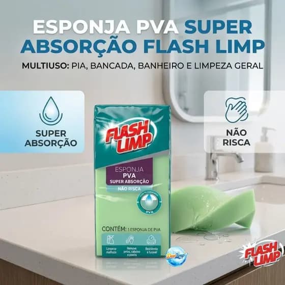 Esponja PVA Super Absorção Flash Limp Pano Mágico Multiuso Limpa Seca Não Risca