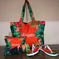 Kit de Praia Personalizado Canga Bolsa Necesseire Chinelo