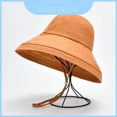 Chapéu De Sol Casual De Aba Larga Para Mulheres , Algodão , Linho , Guarda-Uv , Boné De Praia Dobrável