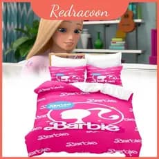 Conjunto De Três Peças De Roupa De Cama Com Estampa Barbie Material De Flanela Macia Para Dormir Confortável