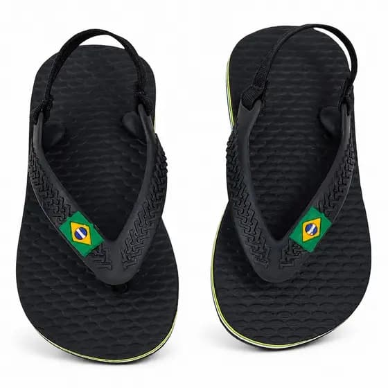 Chinelo Infantil Velcro Confortável Flexível Preto Branco Rosa Azul