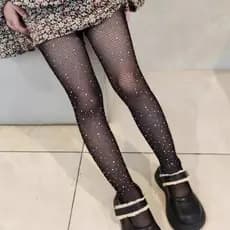 Meia Calça Arrastão Com Strass Brilho Infantil e Adulto Festa e Dança Cor Preto